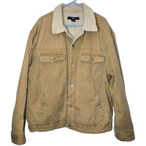 GAP Vintage‎ 2002 XXL Sherpa-Lined Tan Canvas Jacket Button Closure Pockets Barn